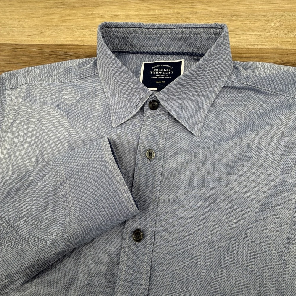 Charles Tyrwhitt Dress Shirt Men's Size M Blue Slim Fit Geometric Diamond